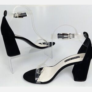 Alice + Olivia Suede Lucite Lillian Black Block Heel Sandal